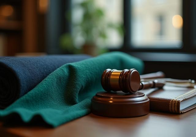 A professional mediation setting with textile samples on a mahogony table